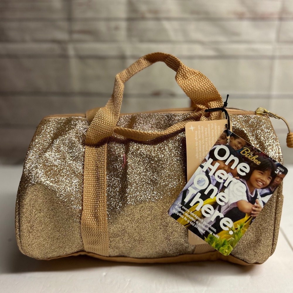 Bixbee Sparkalicious Duffle Bag Kids Gold Glitter Travel Dance Bag Cheer Gym